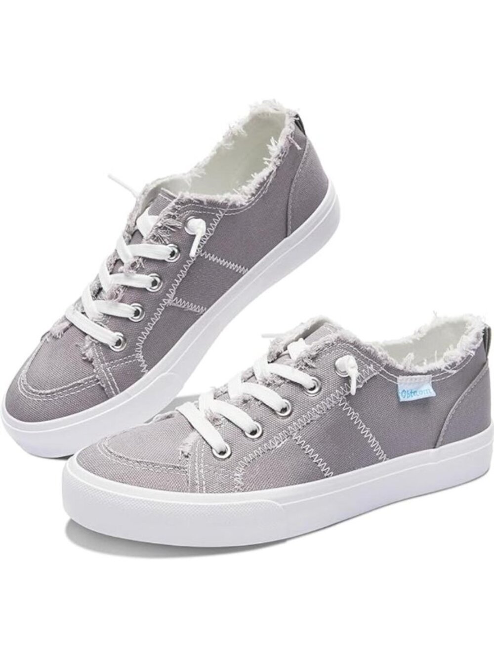 Women's Gray Canvas Sneaker Washed and Leopard Canvas Slip on Shoes Fashion